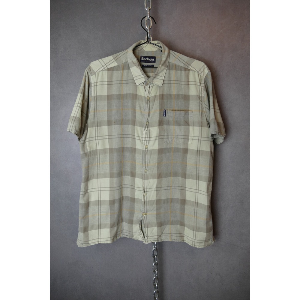 Barbour Regular Fit Plaid Short‎ Sleeve Button Down Shirt Men's Size L